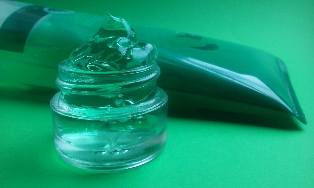 Aloe vera gel in a transparent container