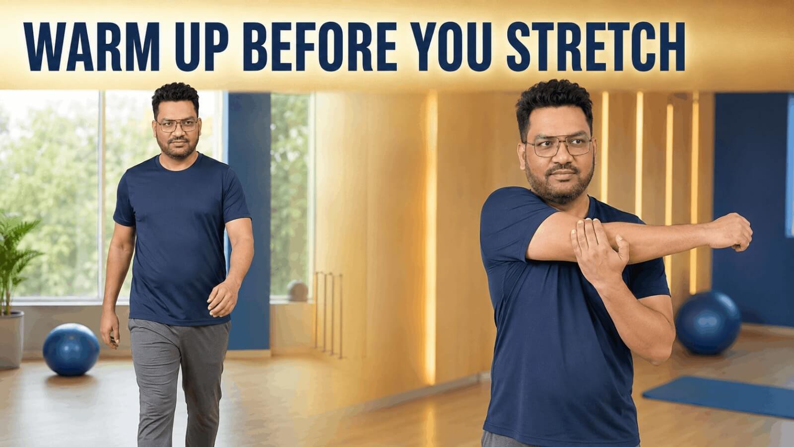 Man warming up before performing full body stretching exercises