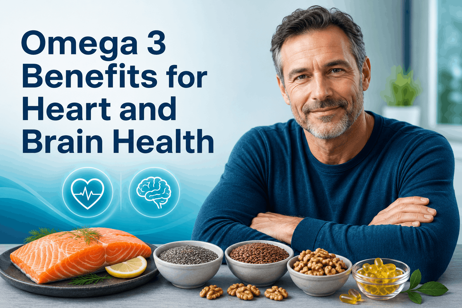 Omega 3 benefits for heart and brain health in men over 40