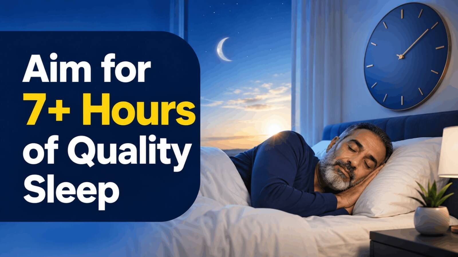 Man resting peacefully targeting 7 plus hours of quality sleep for recovery