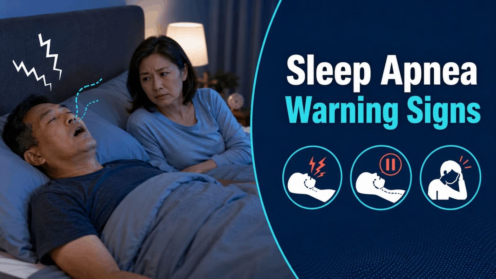 Infographic displaying obstructive sleep apnea warning signs and nocturnal hypoxia during sleep