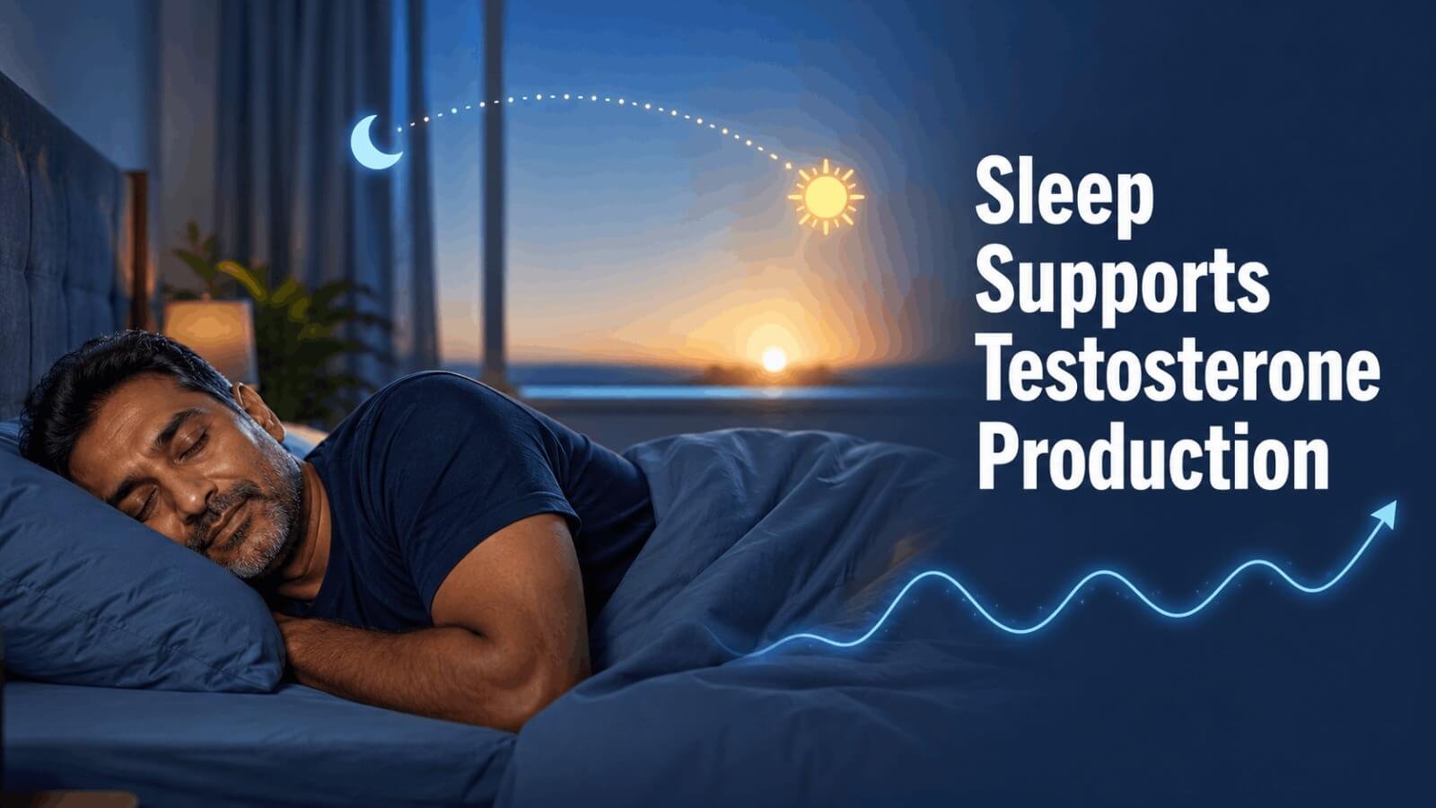 Illustration of circadian rhythm and sleep cycle supporting testosterone production in adult men
