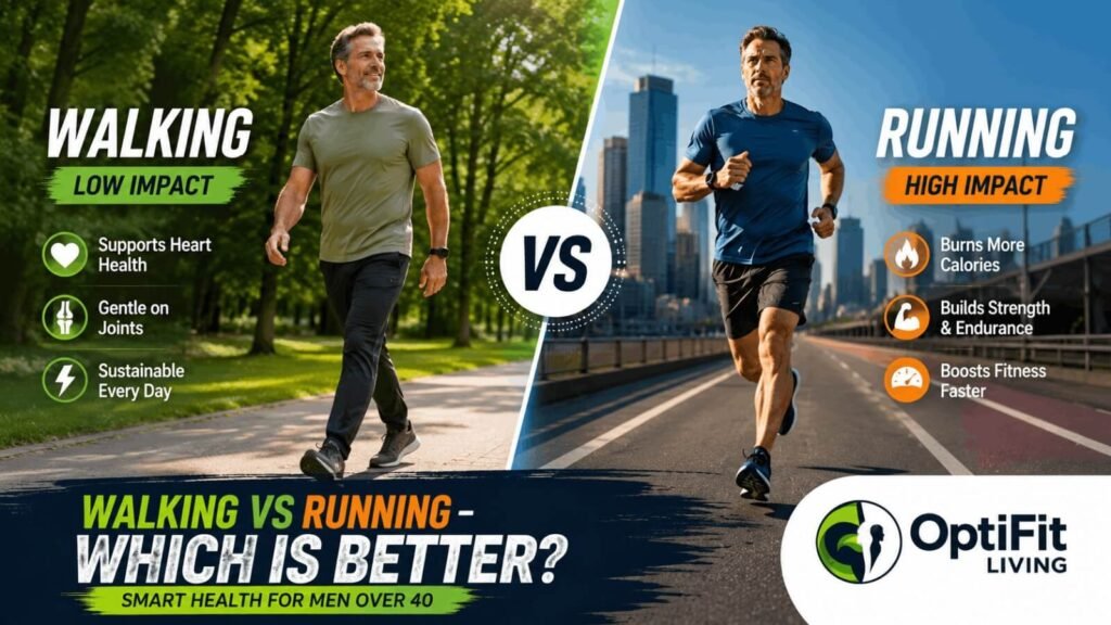 walking vs running infographic for how much exercise per week after 40