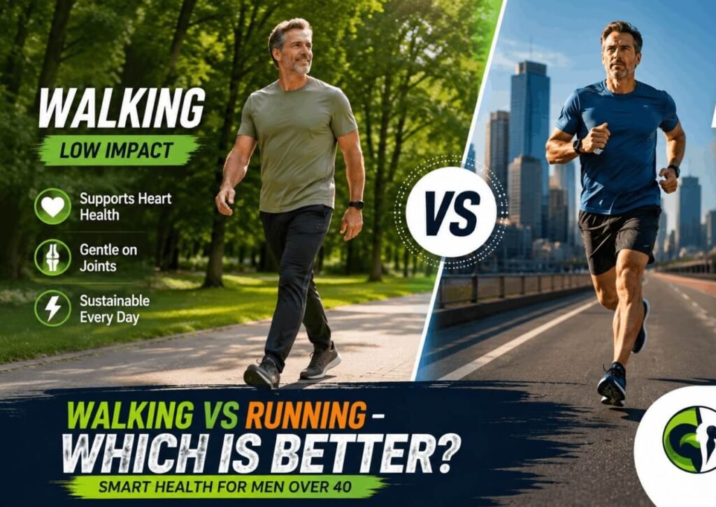 walking vs running infographic for how much exercise per week after 40