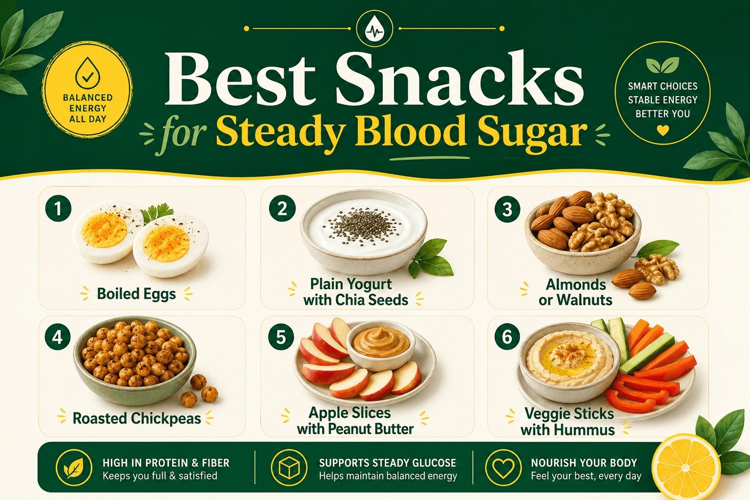 Smart office snack ideas featuring healthy snacks diabetes options like fresh apple, unsweetened tea, and nuts on a corporate desk.