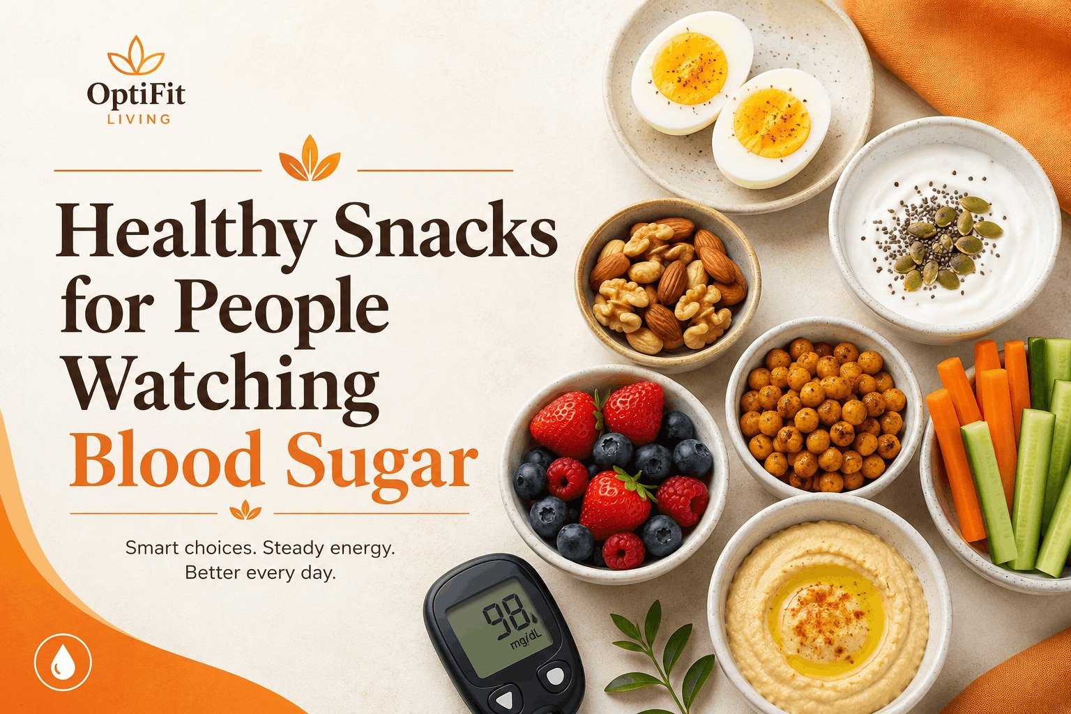 A perfectly balanced food plate illustrating healthy snacks diabetes portions with cottage cheese, almond nuts, and vegetable slices.