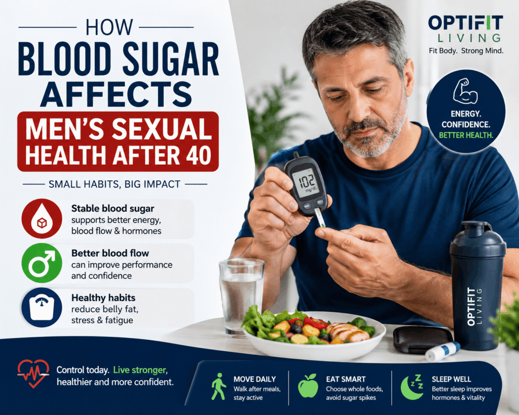 How blood sugar affects men’s sexual health after 40 with a mature man focusing on energy, confidence, and healthy lifestyle habits