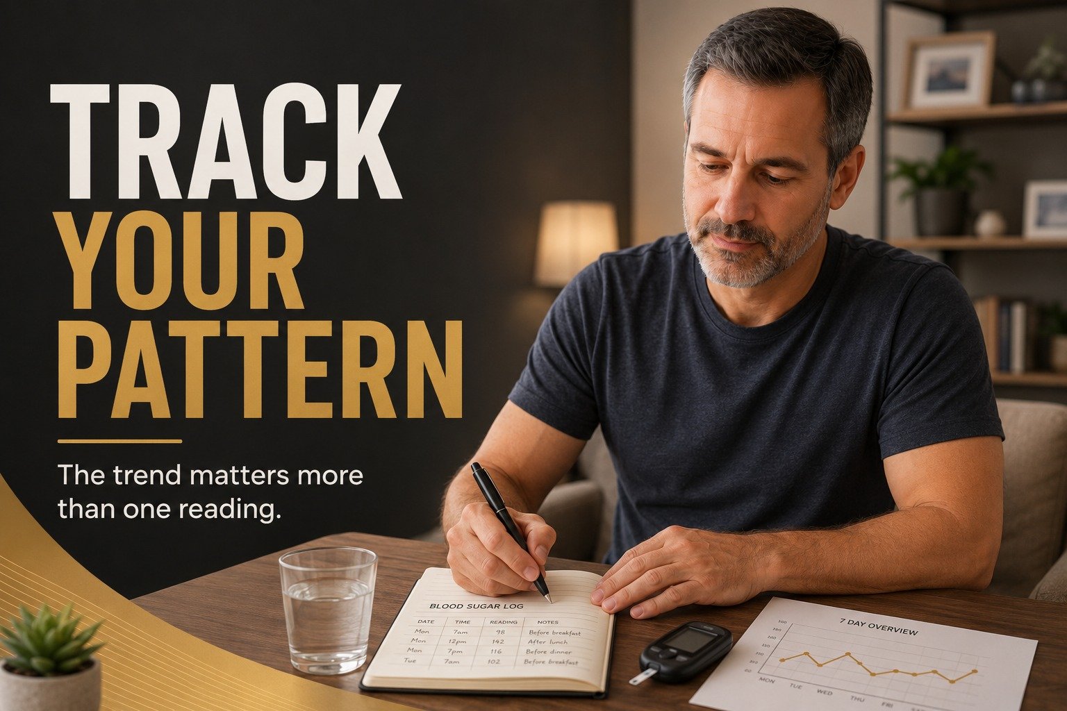 Tracking glucose patterns on a chart helps identify deviations from a normal blood sugar level.