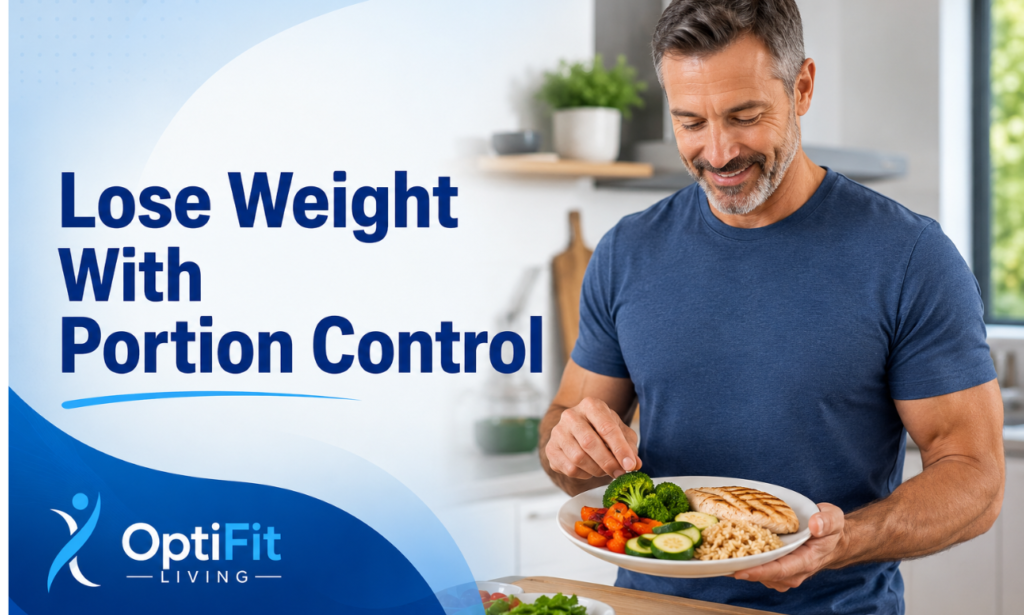 Man over 40 learning how to lose weight with portion control using a balanced plate.