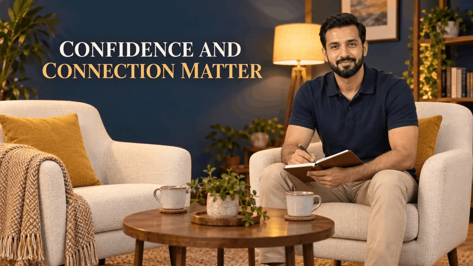 A man holding a journal highlighting confidence and relationship connection in men's health