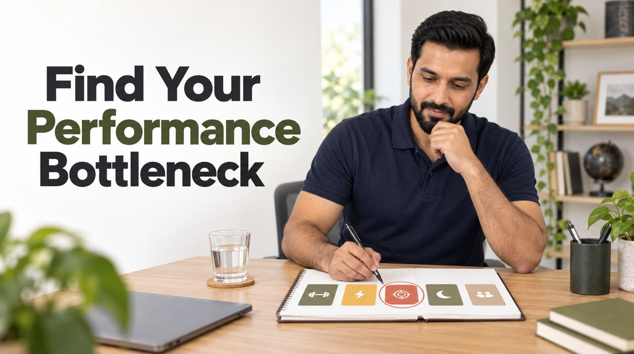 A man reviewing his health scorecard to identify the main bottleneck in male performance after 40.