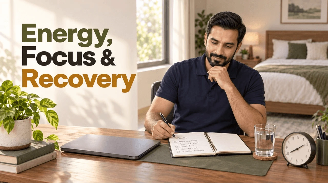 Tracking daily energy levels, mental focus, and muscle recovery for male performance after 40.