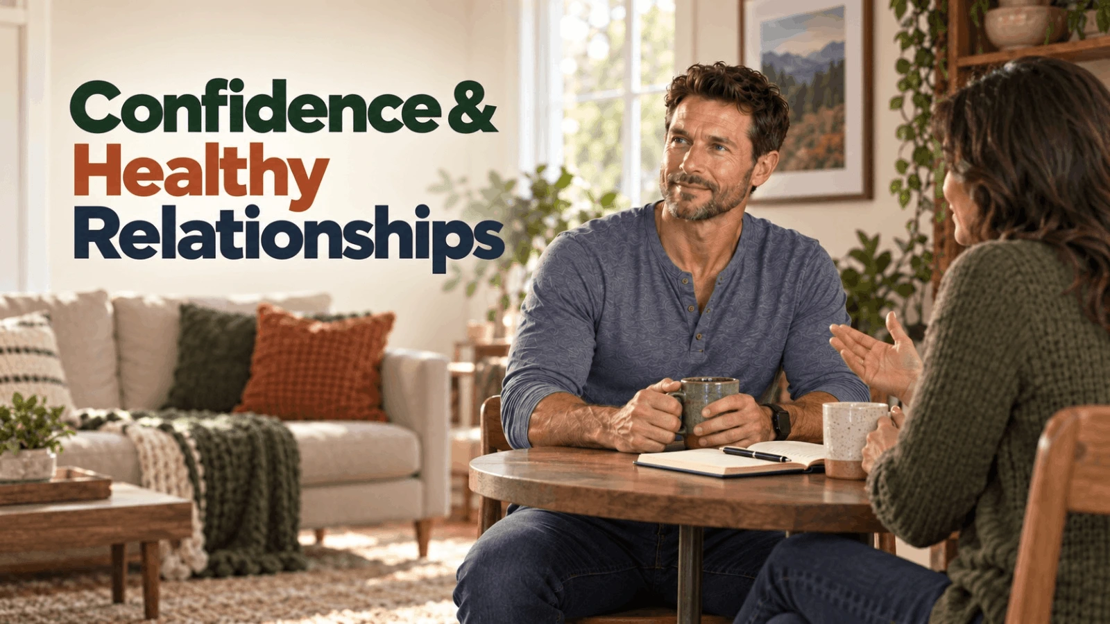 A confident man over 40 talking with his partner highlighting confidence and healthy relationships