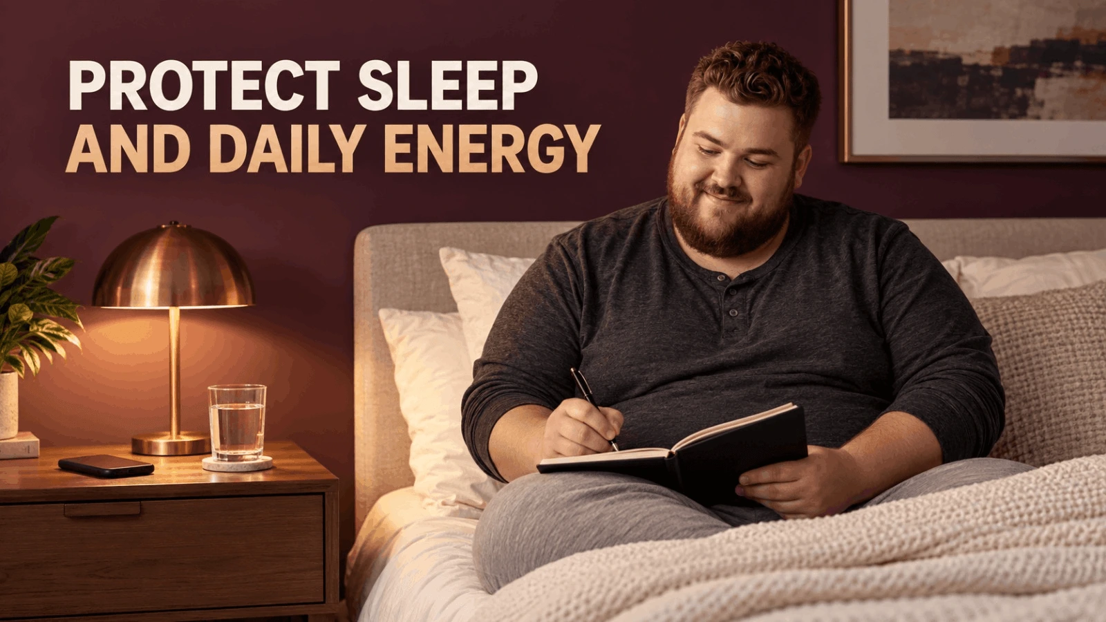 Man tracking sleep habits in bed for sexual peak performance for men over 40