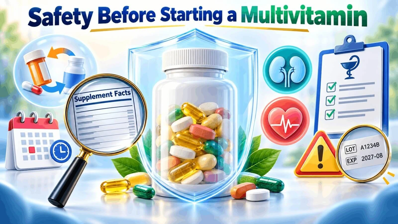 Safety guidelines and medical checklist before starting a men's multivitamin for testosterone.