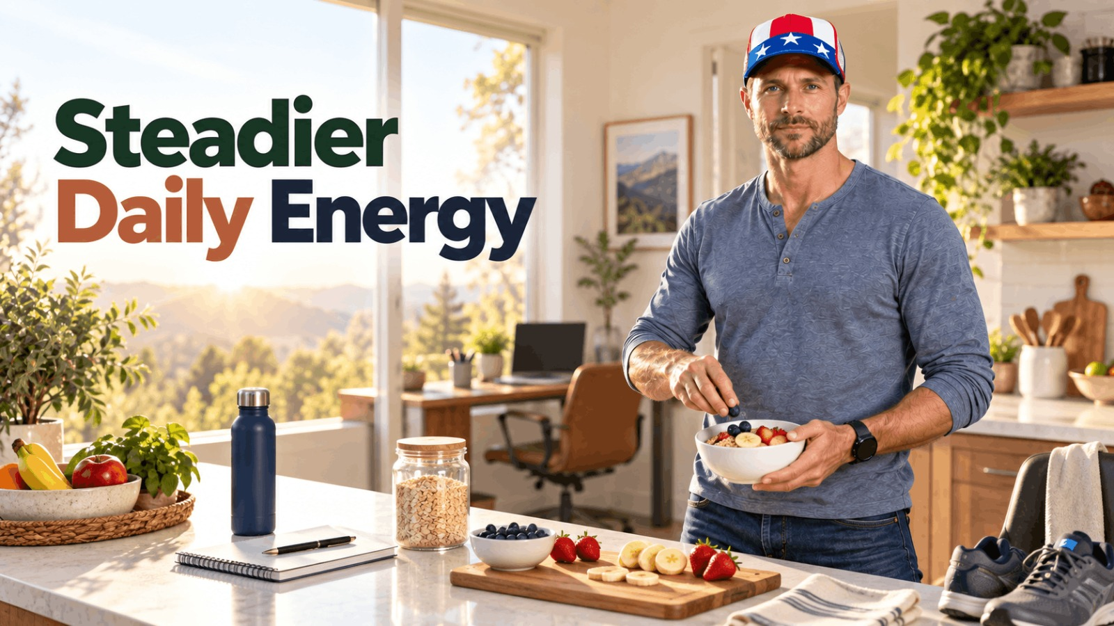 A healthy man preparing a nutritious breakfast for steadier daily energy and male vitality