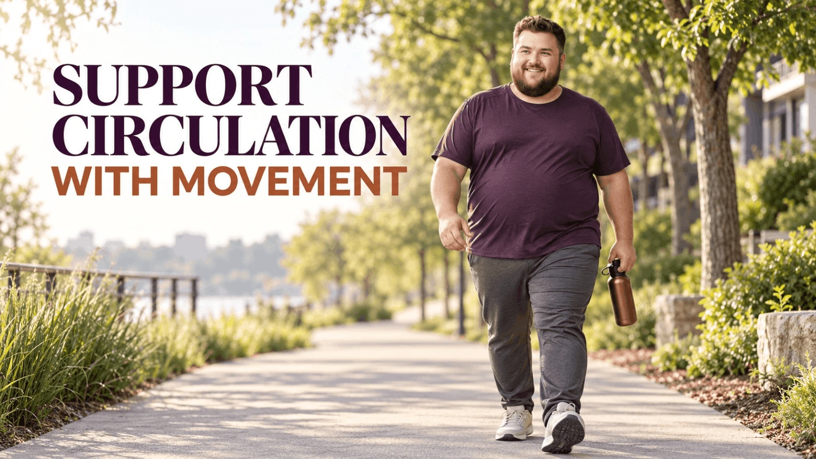 Man walking outdoors to support circulation and sexual peak performance for men over 40