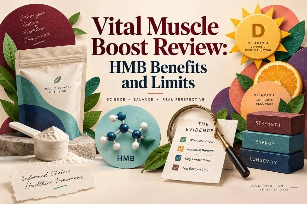 Vital Muscle Boost review detailing HMB benefits, evidence, and key limitations.