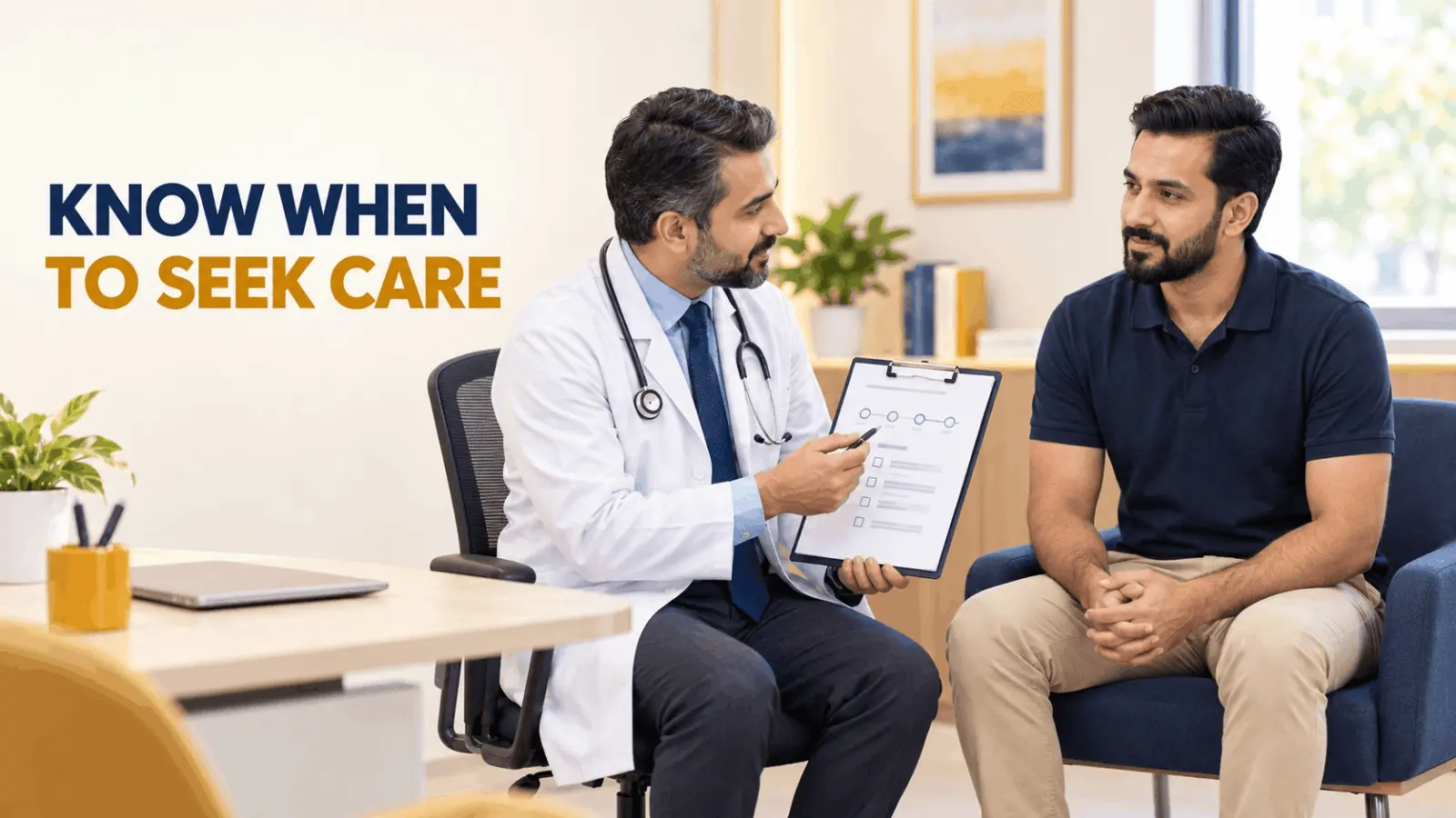 A man consulting a doctor to know when to seek medical care for sexual vitality