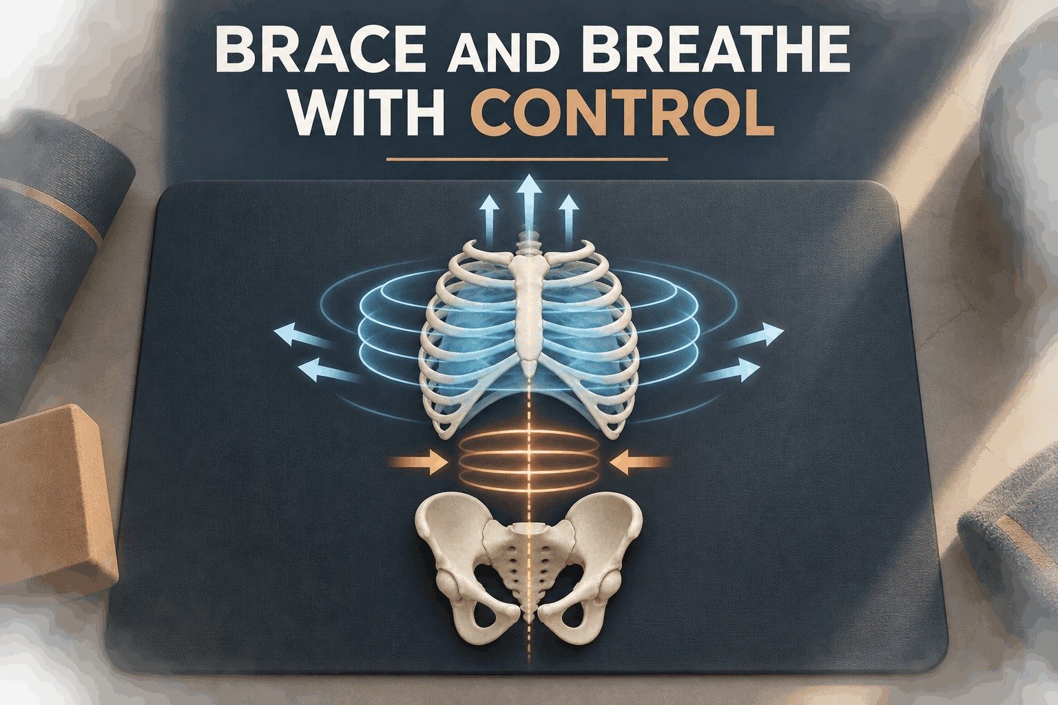 Brace and breathe illustration of the ribcage and pelvis for core stability exercises