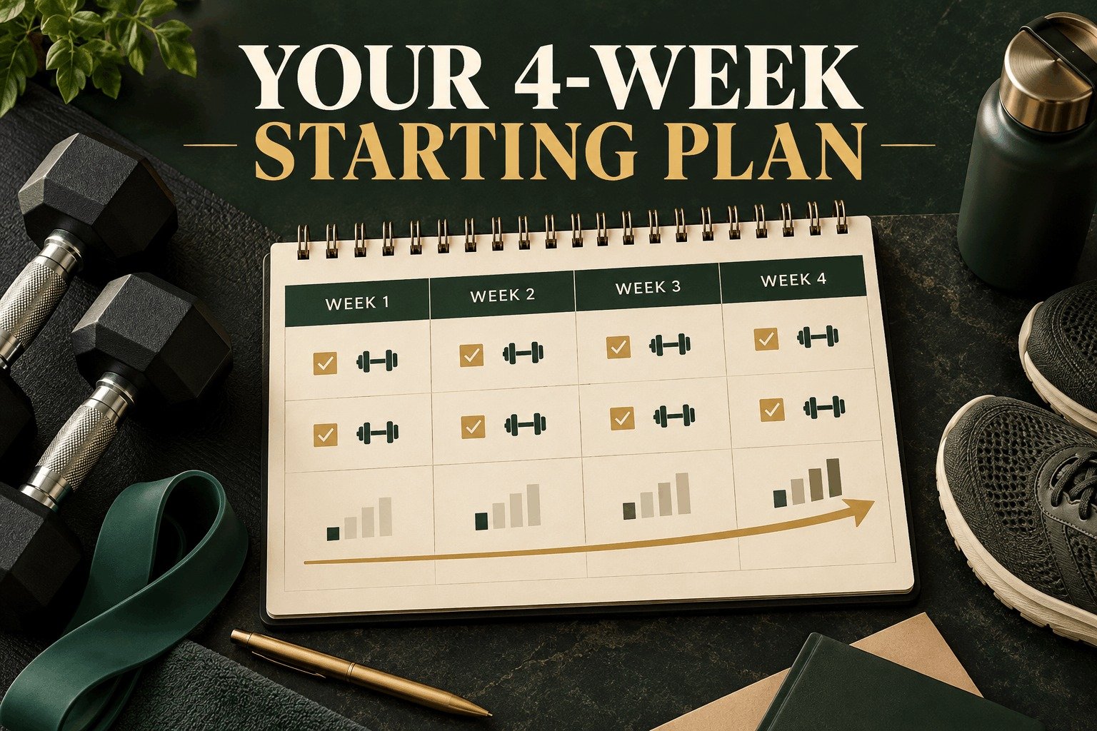 Four-week weight lifting starting plan for men at 40 with weekly progress tracking