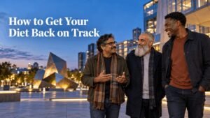 How to get your diet back on track: three men walking and talking in the evening