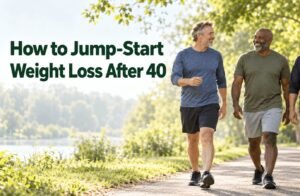 How to jump-start weight loss after 40: three men walking together outdoors