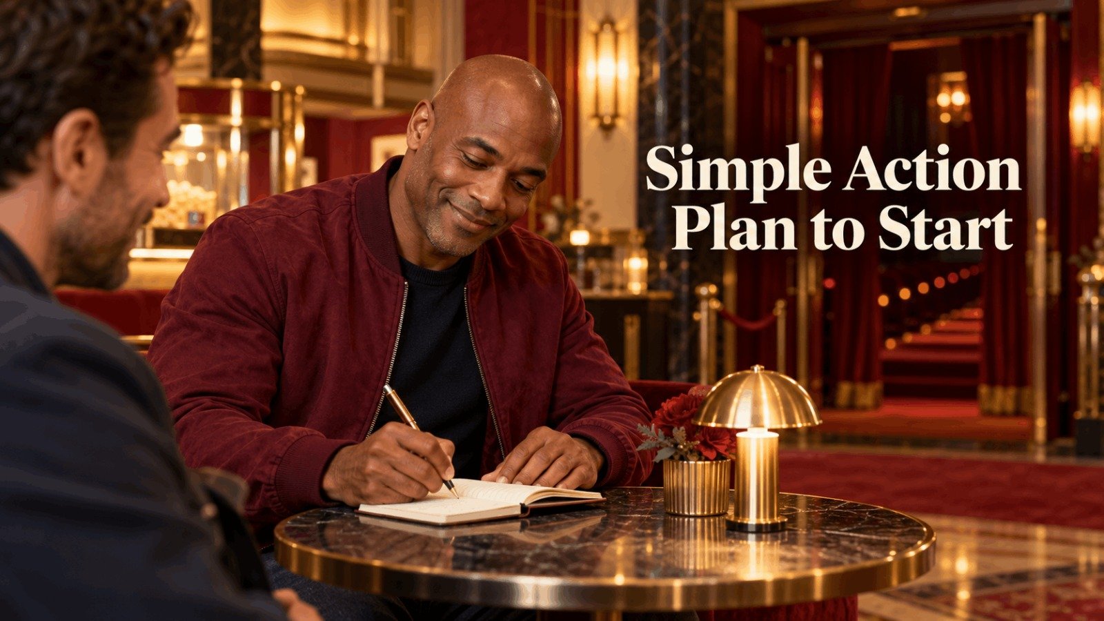 Simple four-week weight loss action plan written in a notebook