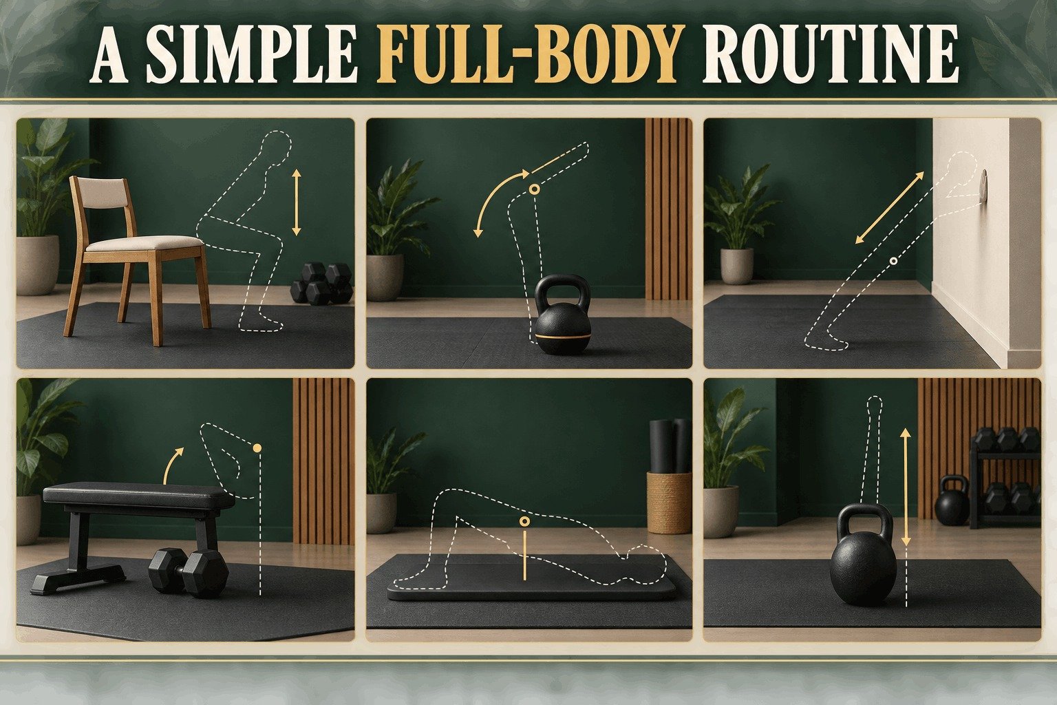 Simple full-body weight lifting routine for men at 40 with six beginner exercises