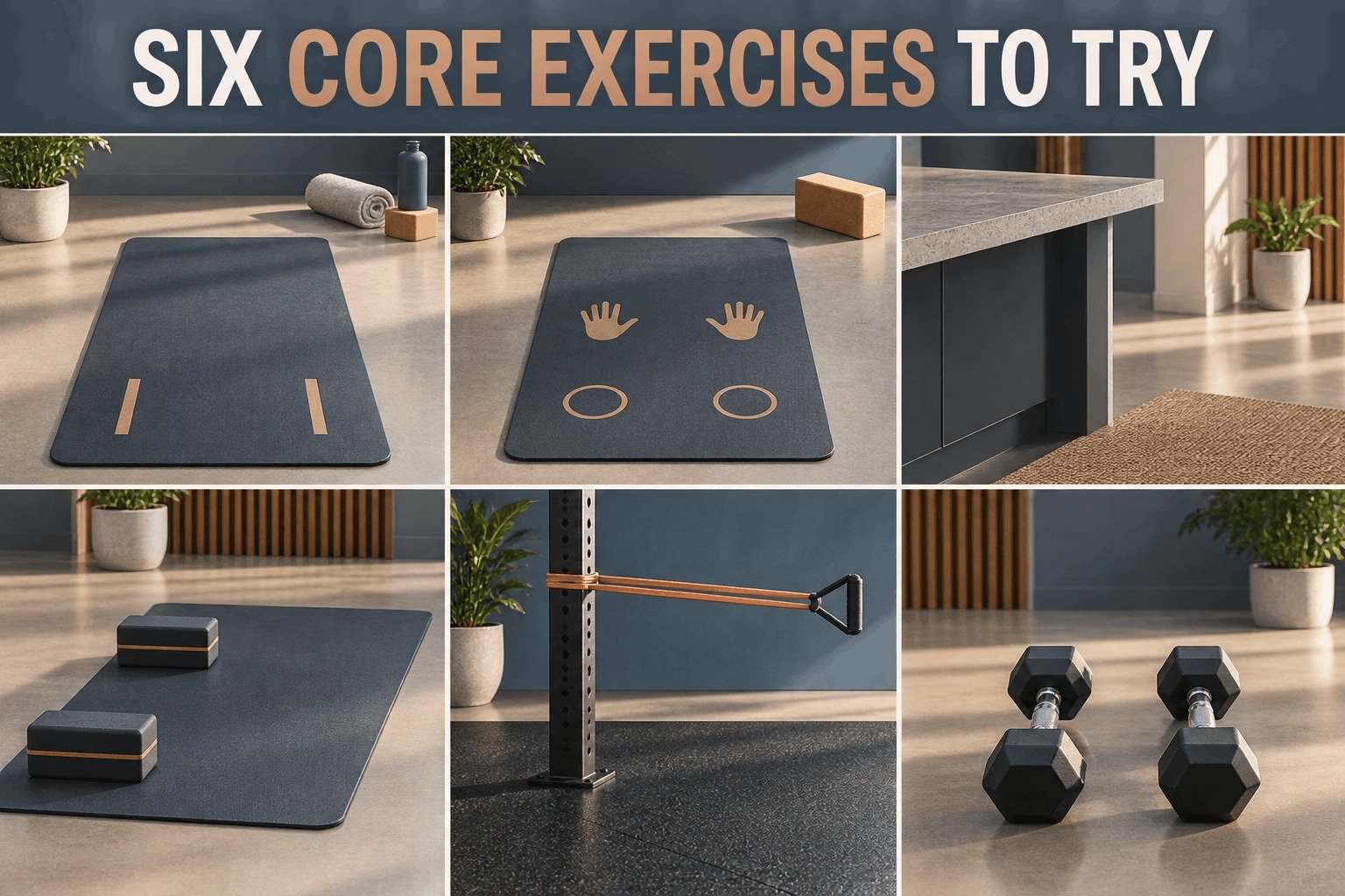 Six core strength exercises for men over 40 with the equipment needed for each