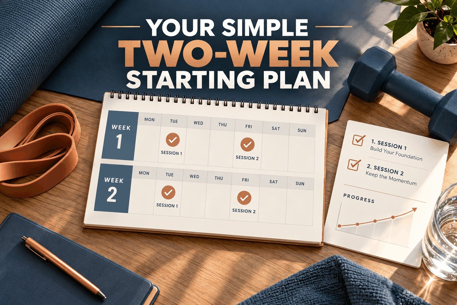 Two-week beginner core workout plan calendar for men over 40