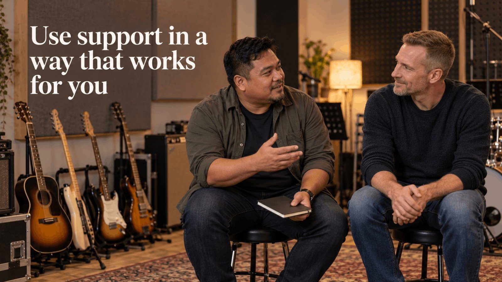 Use support in a way that works for you: two men talking about weight loss goals