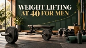Weight lifting at 40 for men with a barbell, bench, dumbbells and resistance bands