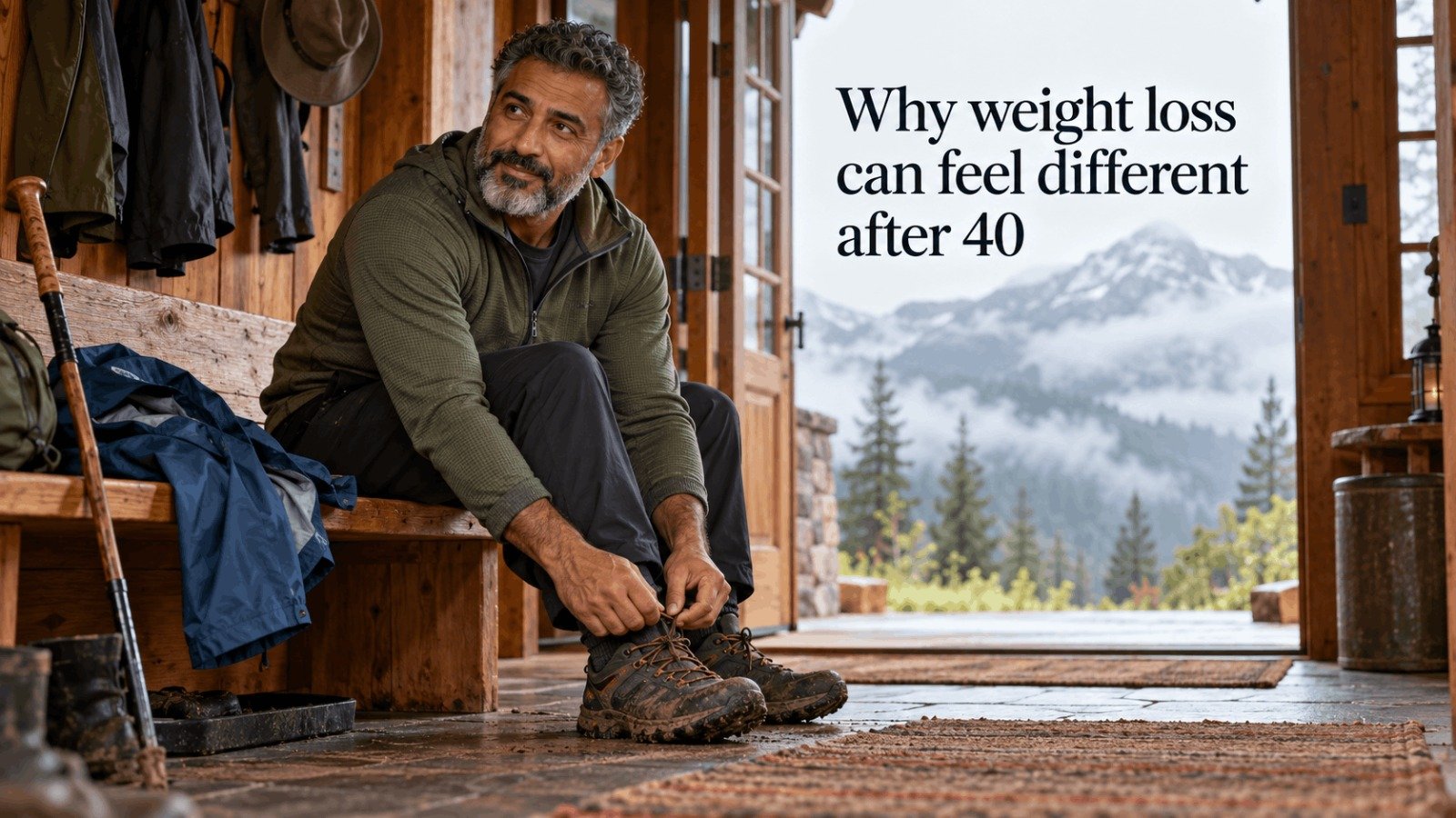 Why weight loss can feel different after 40: a man lacing hiking boots
