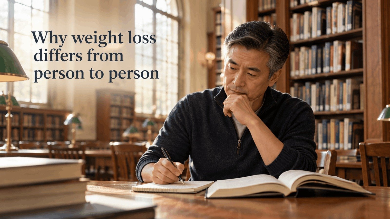 Why weight loss differs from person to person: a man planning at a library desk